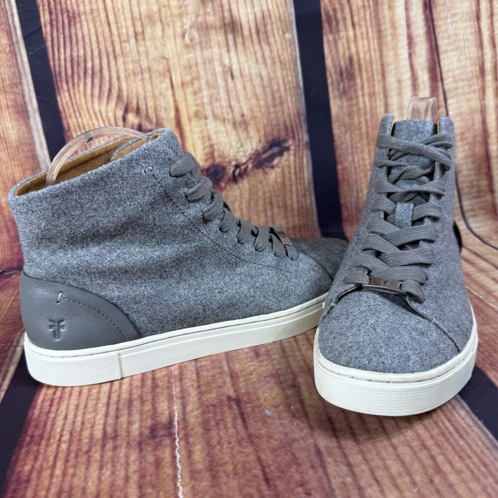 Frye Leather Ivy Sneakers Womens 7 Gray Wool High Top Shoes Lace Up White Sole